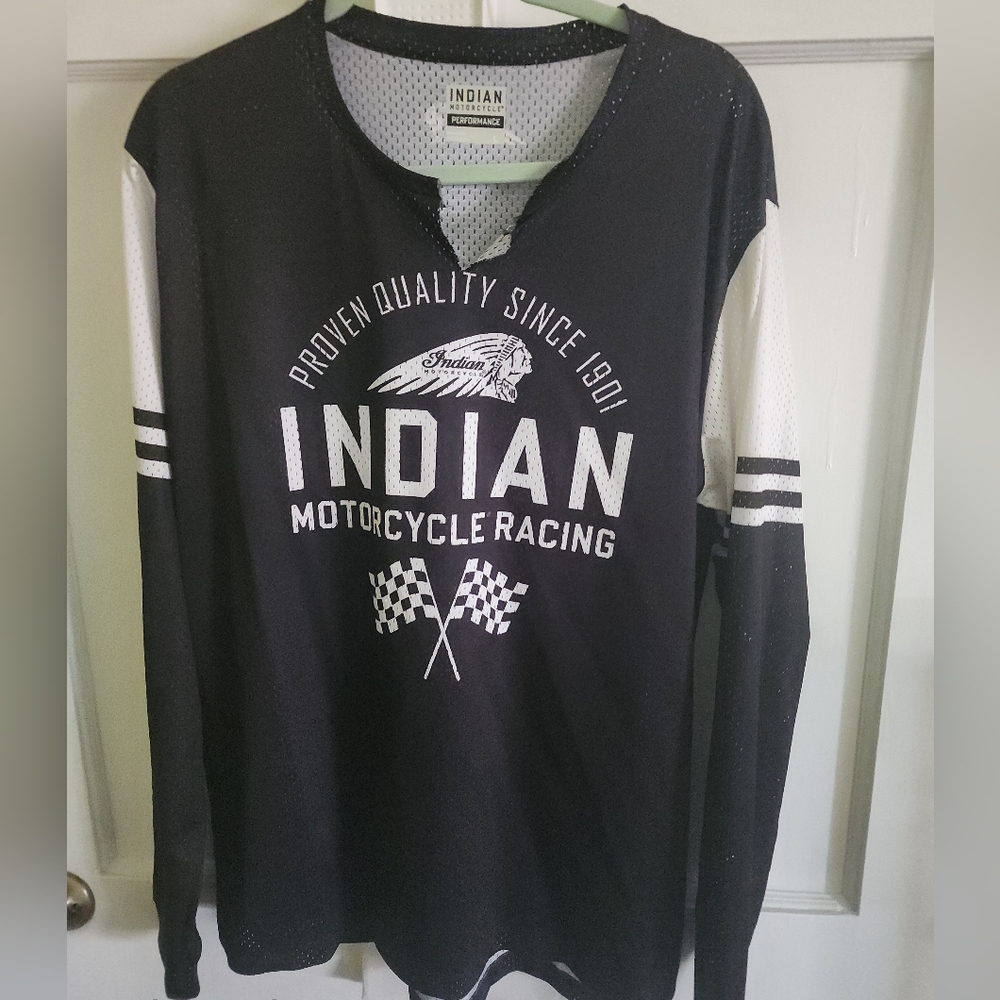 Indian Motorcycle Racing Black Long Sleeve Perforated Shirt
